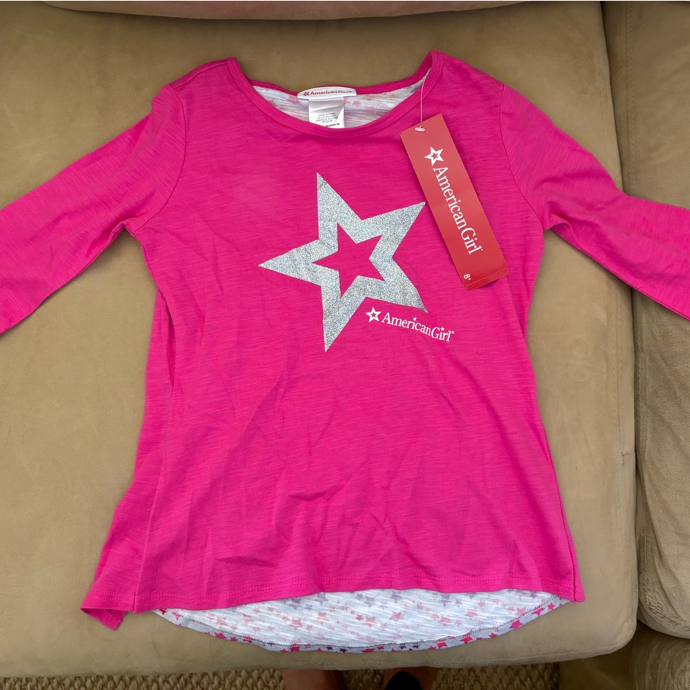 American Girl Pink and Silver Long-sleeve Tee with Star Design